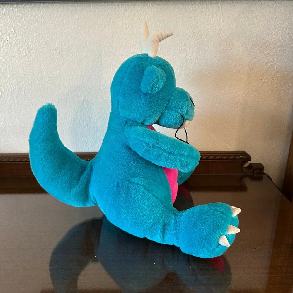 Vintage 1991 Fat Dragons DLC Turquoise Blue Pink Plush Stuffed Animal 16 Inch